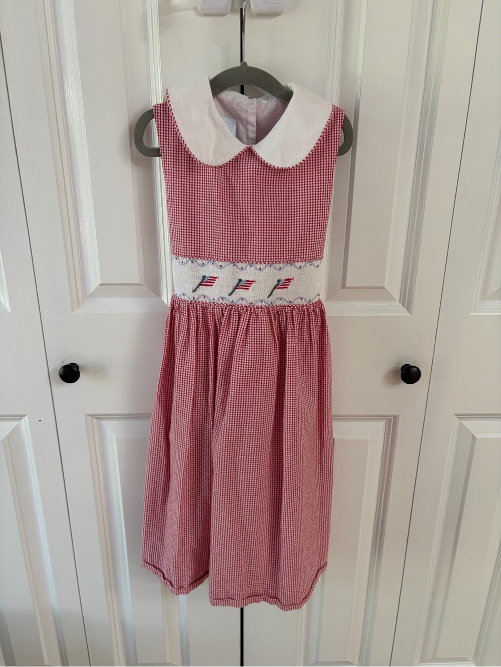 Little English Patriotic Flag smocked dress 6x
